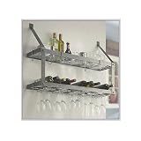 Rogar Hammered Steel and Chrome Two-Level Wine Rack 35-in.