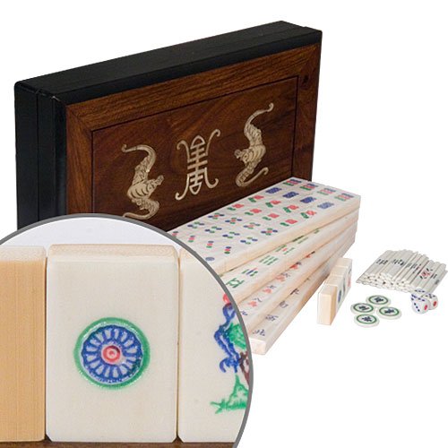 Chinese Rosewood Mahjong Set with Bat Decoration