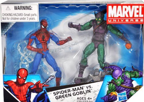  Marvel Universe Year 2009 EXCLUSIVE 2 Pack 4 Inch Tall Action Figure Set - SPIDER-MAN with Web String vs. GREEN GOBLIN with Glider and Pumpkin Bomb