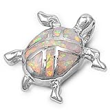 Sterling Silver Lab Opal Turtle Pendant
