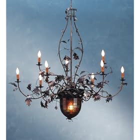 63"W Greenbriar Oak 9 Arm Chandelier