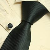 Black striped designer for men solid Valentine fashion silk neck tie cuff links set 5049