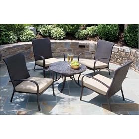 Terazza 35.5 Inch Round Granite Top Lounge Set With Cushion by Alfresco Home