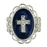 Royal Blue Enamel Crystal Cross Stretch Ring