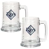 MLB Tampa Bay Rays Two Piece 15-Ounce Glass Tankard Set- Primary Logo