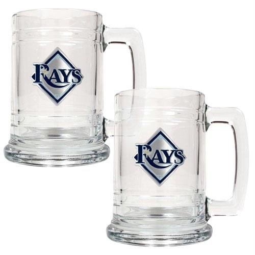 MLB Tampa Bay Rays Two Piece 15-Ounce Glass Tankard Set- Primary Logo