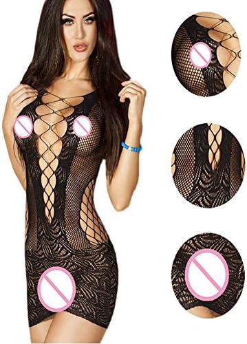 Rosemarys Women Crocheted Hollow Out Bodycon Lingerie Fishnet Mini Chemise Dress