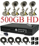 USA Security Store -- CCTV 4 High Resolution CCD Day/Night Vision Color Cameras with one 4 Channels Video audio H.264 Security Surveillance DVR Digital Video Recorder System Built-in 500GB HDD, Included 4x65FT video cables and Power Supplies KIT. Supports Network Remote Viewing Over Internet, Windows IE, iPhone, Windows Mobile, and Apple Mac FireFox.