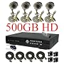 USA Security Store -- CCTV 4 High Resolution CCD Day/Night Vision Color Cameras with one 4 Channels Video audio H.264 Security Surveillance DVR Digital Video Recorder System Built-in 500GB HDD, Included 4x65FT video cables and Power Supplies KIT. Supports Network Remote Viewing Over Internet, Windows IE, iPhone, Windows Mobile, and Apple Mac FireFox.