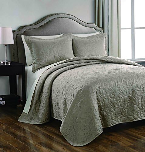 Fancy Collection Abella Taupe 3pc Bedspread Bed Cover Solid Fully Quilted High Quality New (Full/Queen)