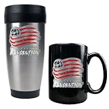New England Revolution MLS Stainless Steel Travel Tumbler and Blk Ceramic Mug Set -Primary Team Logo