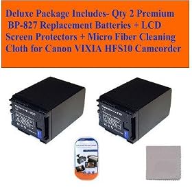 Deluxe Package Includes- Qty 2 Bp-827 Replacement Batteries + LCD Screen Protectors + Micro Fiber Cleaning Cloth for Canon Xa10 Professional Camcorder