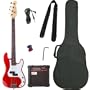Barcelona Beginner Series Bass Guitar Bundle with 15-Watt Amp, Gig Bag, Strap, and Accessories - Metallic Red