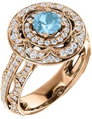 10K Rose Gold Round Cut Blue and White Diamond Ring -- LIFETIME WARRANTY
