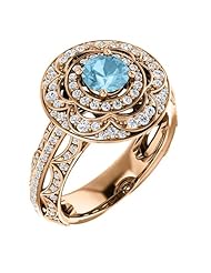 18K Rose Gold Round Cut Blue and White Diamond Ring -- LIFETIME WARRANTY