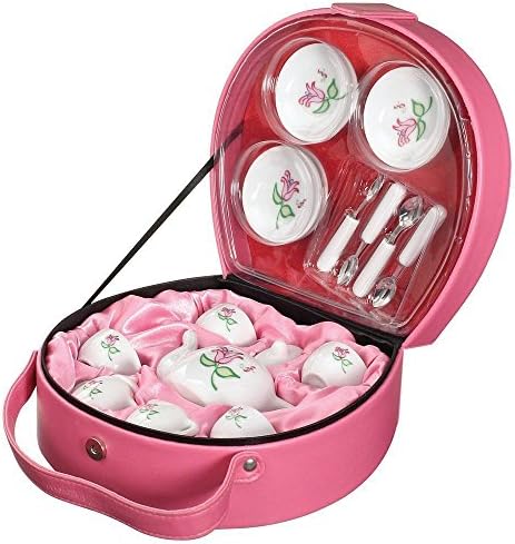 Toysmith 5817 Li'l Tea Tote 17-Piece Porcelain Tea Set Kitchen Kids' Play Toy