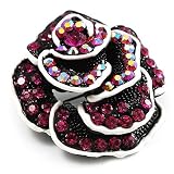 Romantic Vintage Dimensional Crystal Rose Brooch (Black&Fuchsia )