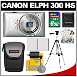 Canon PowerShot 300 HS Digital Elph Camera (Silver) with 8GB Card + (2) NB- ....