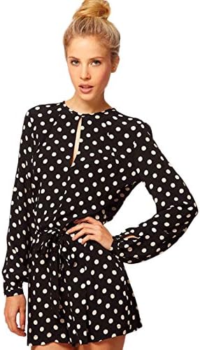 Women Limited Black Print Polka Dot Romper Playsuit With Long Flare Sleeves