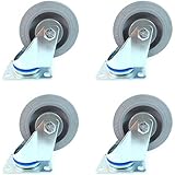 Set of 4 NK Swivel Plate Caster with 4" x 1-1/4" Non Marking Soft Gray Rubber TPR Wheel