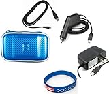 Garmin Nuvi 660 Accessory Bundle - Premium Nylon/ EVA Carrying Case (Blue) + Car Charger + Home Travel AC Charger + USB Data Cable + Free Stars Stripes Silicone Wristband