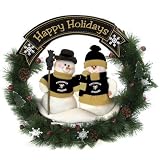 20" NHL Pittsburgh Penguins Snowman Couple Christmas Berries & Pine Cones Wreath