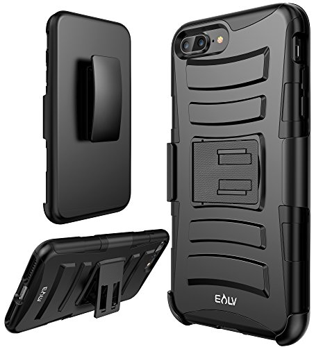 iPhone 7 Plus Case, E LV iPhone 7 Plus - Belt Swivel Clip / Kickstand - Dual Layer Armor Holster Defender Full Body Protective Case Cover for Apple iPhone 7 Plus - [BLACK]
