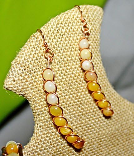 Gold Quartz &amp; Copper Ombre Infinity Wrap Dangle Earrings- Natural Handmade Gemstone Beaded Jewelry