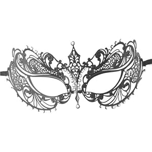 Coxeer® Black Laser Cut Venetian Mardi Gras Masquerade Mask with Diamonds (Black 1)