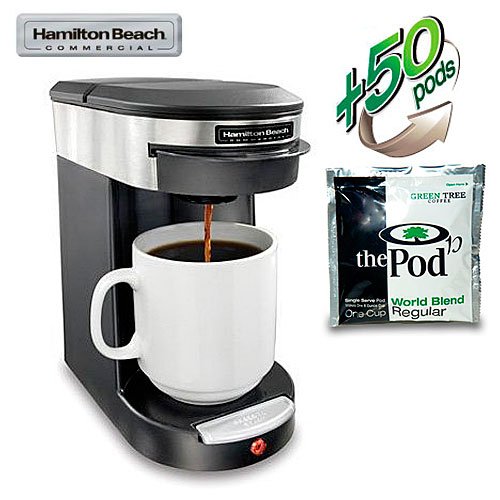 Hamilton Beach HDC200S Commercial 1 Cup Brewer - Stainless Steel (includes 50 World Blend Regular Pods)