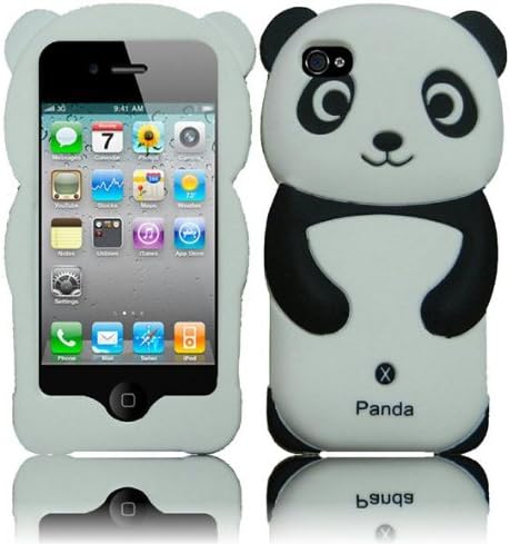 4 Items Combo for Apple Ipod Touch 4 Itouch 4 - Black 3D Panda Design Soft Silicone Skin Gel Cover Case + Premium Lcd Screen Guard + Microfiber Pouch Bag + Stylus Pen