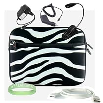Zebra Carrying Sleeve with Extra Pocket for Amazon Kindle DX + Black Rapid Kindle DX Car Charger + Black Kindle DX Wall Charger + Amazon Kindle DX Data Cable + Black Ebook Reader LED Light + Live*Laugh*Love Wrist Band!!! (Kindle DX Not Included)