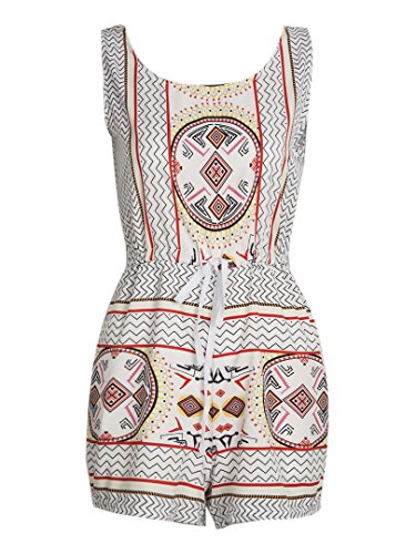 Choies Women's White Tribe Print Drawstring Waist Boho Romper Jumpsuit
