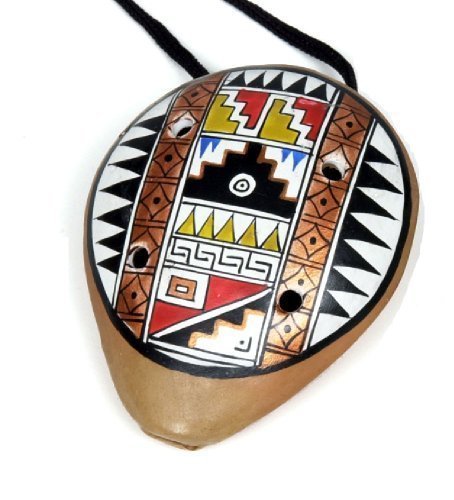 Hand Painted, Clay Fired Ocarina Whistle Necklace with Songs