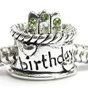 925 Sterling Silver Peridot Cz Birthday Cake Bead Birthstone August for European Charm Bracelets