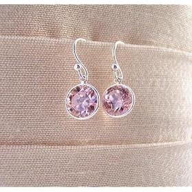 Sterling Silver Pink Round Zirconia Drop Earrings