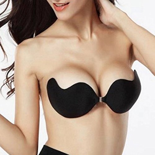 Liswic Sexy Women's Ultralite Backless Strapless Silicone Push-Up Reusable Bra(M-B-Cup C), Mango Shape, Black