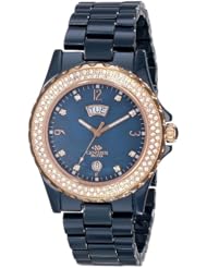 Oniss Paris WomenS ON6200-Lrg Blu Bello Princess Collection Ladies All Ceramic S/S Bezel with 116 Round Crystals Rose Tone Day/Date Swiss Parts Movement Rose Tone Pink Watch