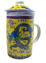 Oriental Tall Tea Cup with Filter - Dragons Yellow