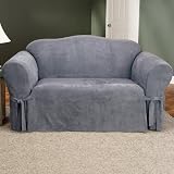 Soft Suede Loveseat Slipcover - Smoke Blue