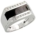 14k White Gold Rectangular Men's Diamond Ring, w/ Black Onyx Stone & 0.36 Carat Brilliant Cut Diamonds, 1/2" (12mm) wide