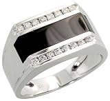 51oKWzxXGWL. SL160  14k White Gold Rectangular Mens Diamond Ring, w/ Black Onyx Stone & 0.36 Carat Brilliant Cut Diamonds, 1/2  wide