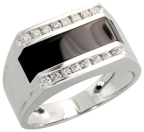 14k White Gold Rectangular Men's Diamond Ring,