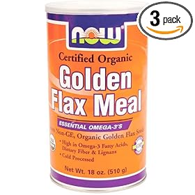 NOW Foods Certified Organic Golden Flax Seed Meal ,  22 Ounce Bag,  (Pack of 3)
