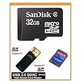 SanDisk 32GB MicroSDHC Memory Card with Adapter (Bulk Package) + USB2.0 Hig ....