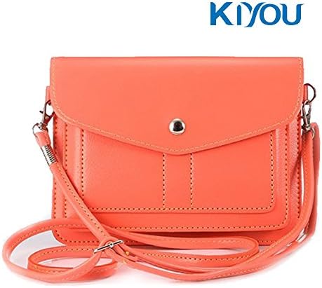 Trendy Leather Cross Body Bag KIYOU Multi-purpose Cell Phone Bag Case with Shoulder Strap Card Slot Soft PU Pouch Carry Small Purse for iPhone 6/6s Plus Samsung s6/s6 edge/Note5/s7 (Orange)