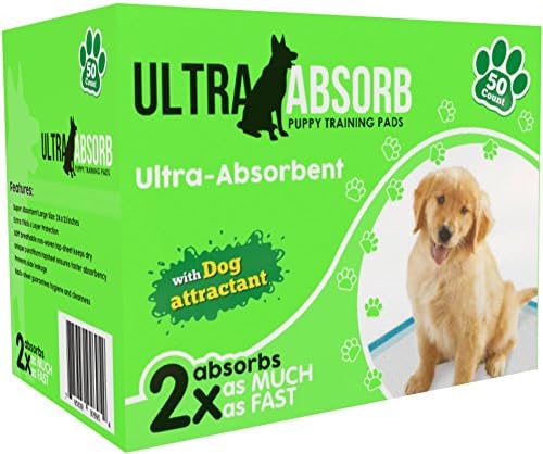 Ultra-Absorb Premium Puppy Pads &amp; Dog Training Pads, 50-pack - Super Absorbent Polymer Core - No Odors - Now With Dog Attractant - Large (24"x23")