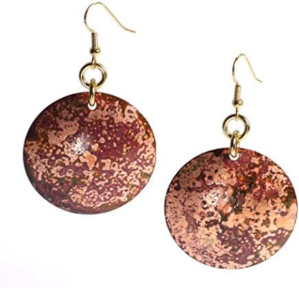 Handmade Red Patinated Copper Disc Earrings by John S Brana Handmade Jewelry - High-Quality Durable Copper Earrings - Lightweight - Lifetime Guarantee