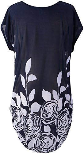 Women's Short Sleeve Shift Dress Casual Loose Tee Tops (Navy Blue)