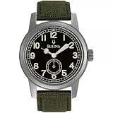 Bulova 96A102 Stainless Steel Military Green Canvas Leather Back Strap Watch Reviews
